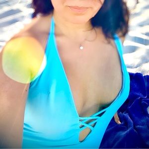 SOLD. Tiffany Blue Cheeky Plunge Neck One Piece Swimsuit